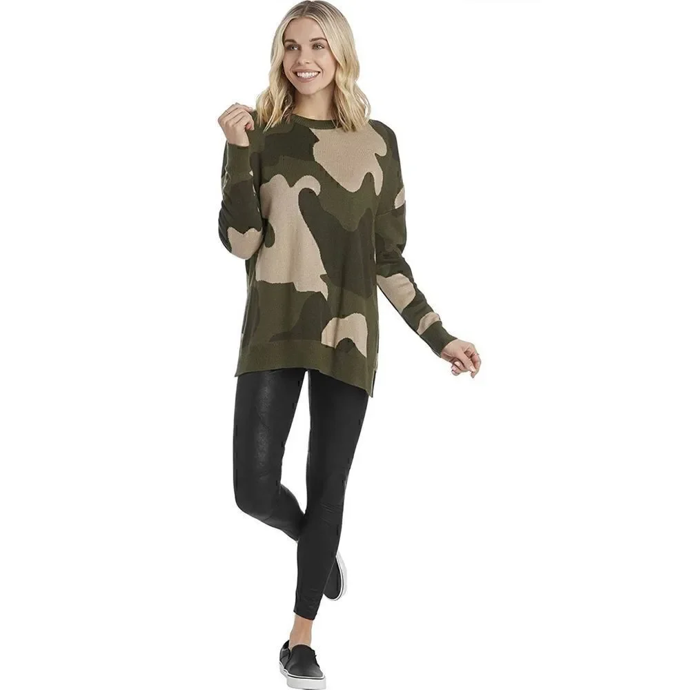 Mud Pie Camouflage Green Tan Autumn Jacquard Sweater NWT!